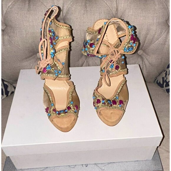 NIB $1795 Charlotte Olympia Safari Jewel Arizona Platform Sandals Tan Size 9 - Picture 3 of 8